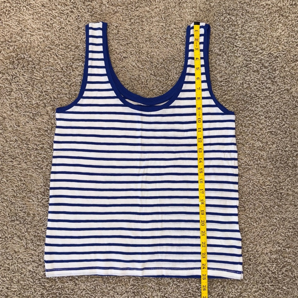 J Crew Vintage Cotton Scoopneck Tank in Stripe White Blue Size Medium - Picture 9 of 9